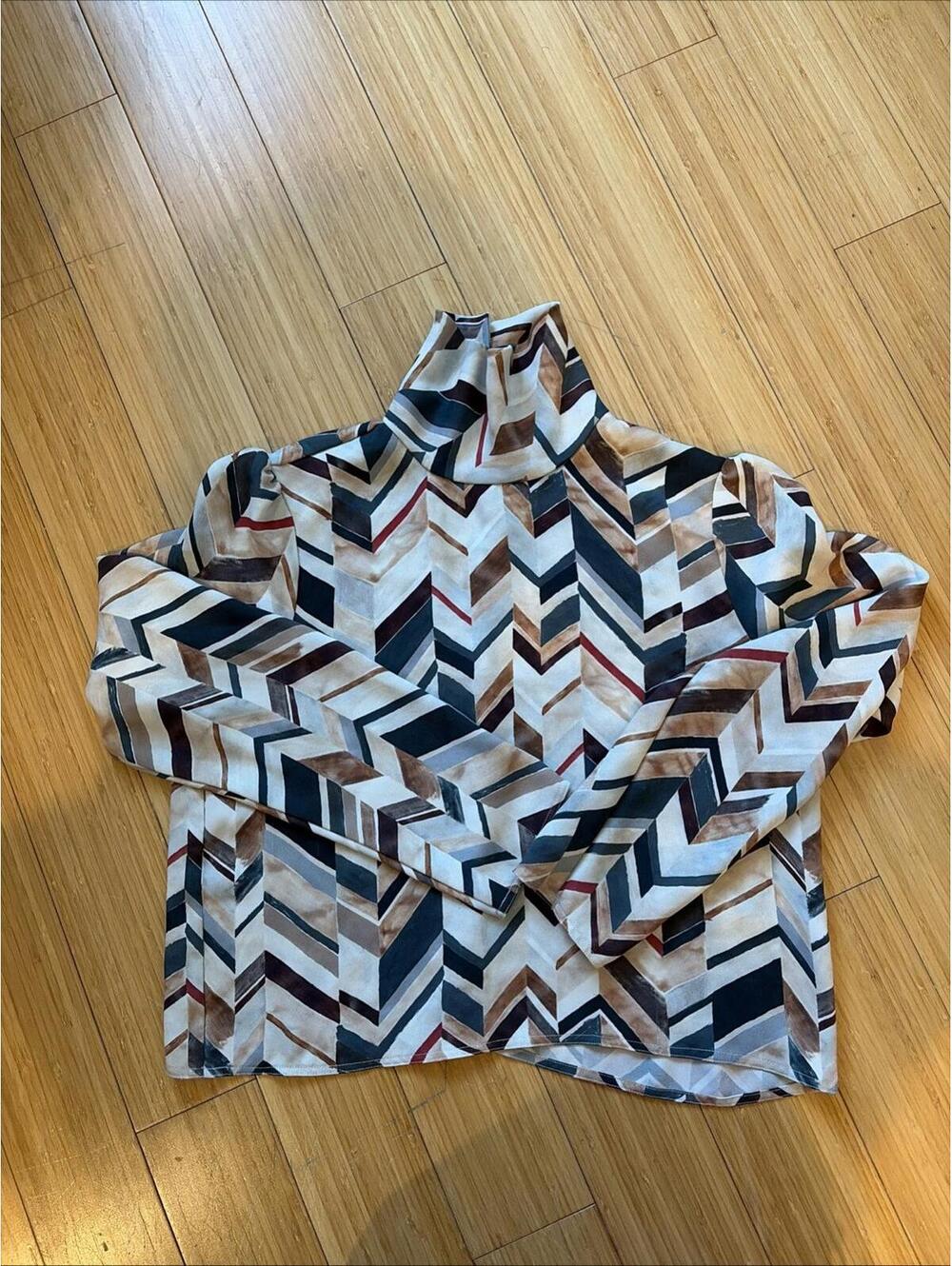 Babaton Blouse Chevron Geometric Mock Neck